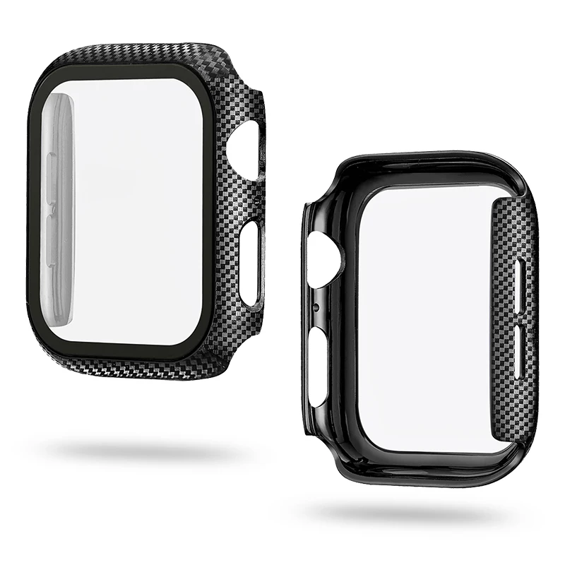 

Carbon Fiber Screen Protector Cover for Apple Watch SE Case Series 6 5 4 3 Bumper with Tempered Glass Film 40mm 44mm 38mm 42mm