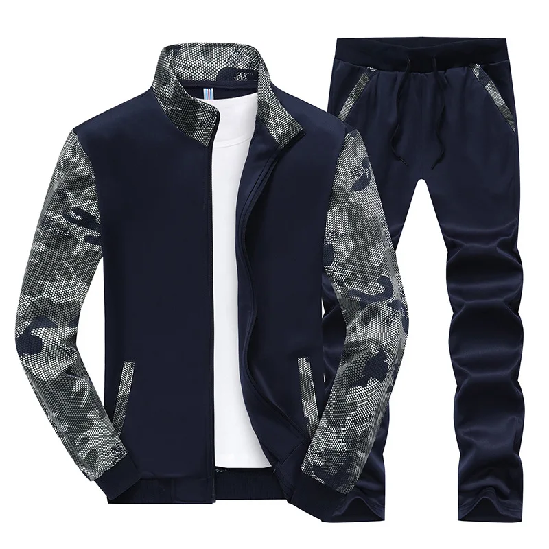 

2021 spring and autumn men's spliced sports sweater casual stand-up collar camouflage sleeves men's suit cardigan long sleeves