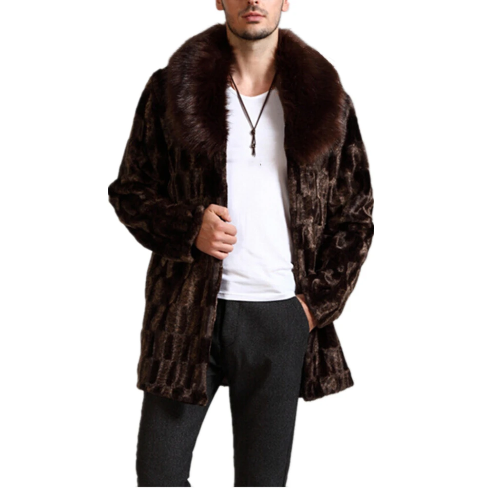 Мужская зимняя куртка из искусственного меха с длинным рукавом и