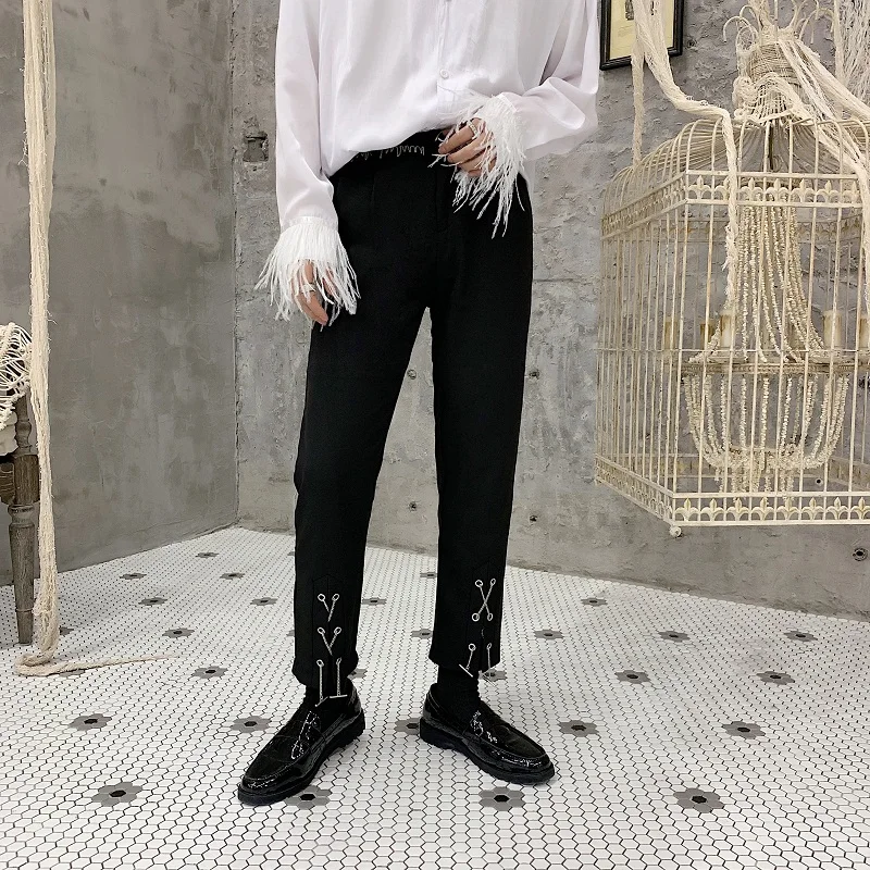 Мужские брюки с цепочкой модные повседневные облегающие винтажная уличная