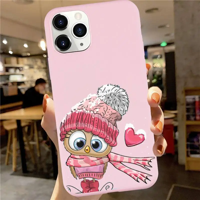Cute cartoon animal Owl capa shell cover Phone Case Candy Color for iPhone 13 6 7 8 11 12 s mini pro X XS XR MAX Plus