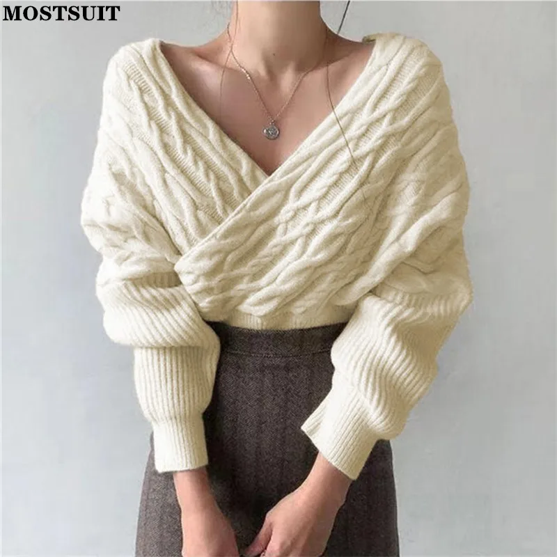 

Пуловер женский трикотажный однотонный с глубоким V-образным вырезом и длинными рукавами, 2021