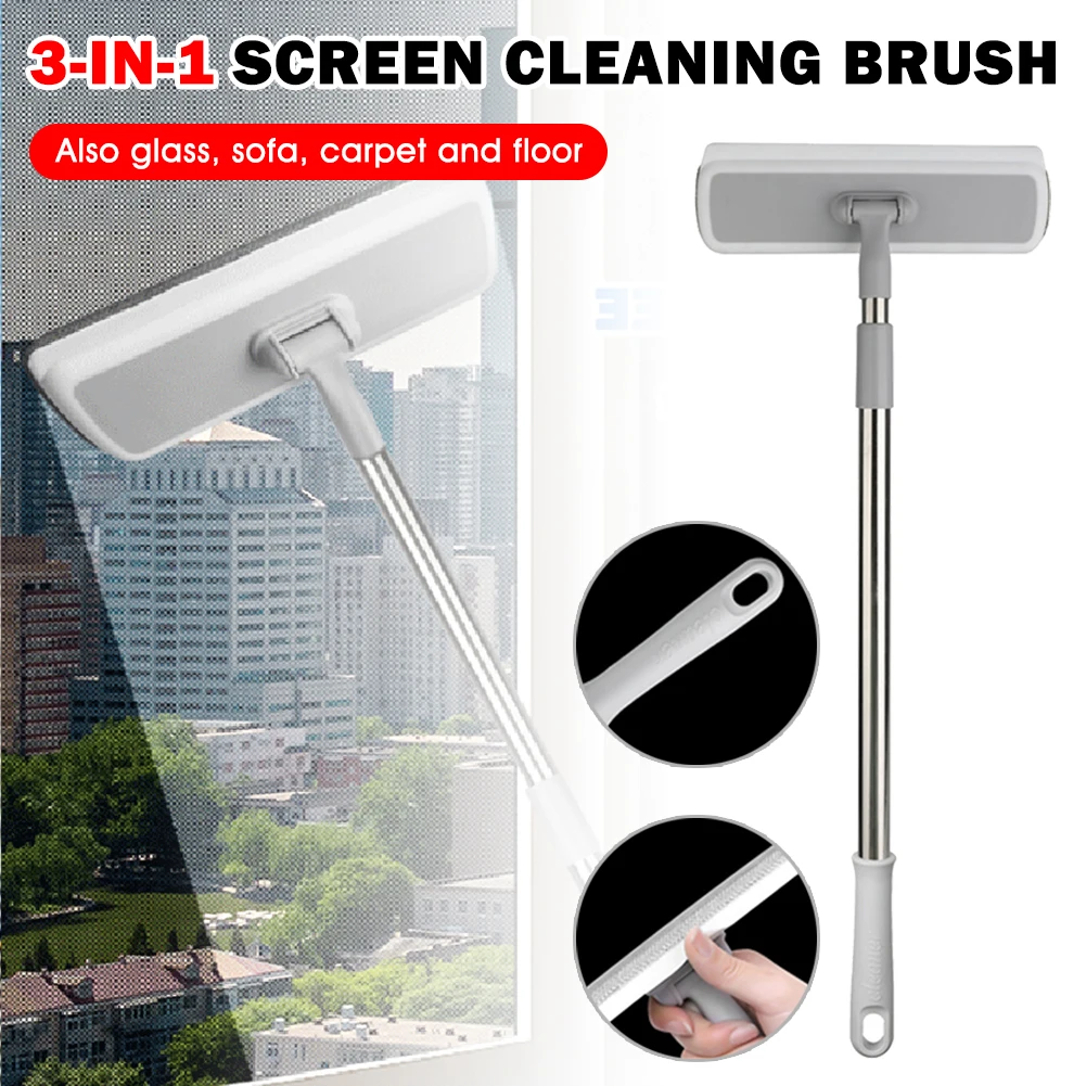 

High Quality Window Screen Cleaning Brush Telescopic Mesh Screen Cleaner With Squeegee Wet And Dry Dual Use Washing Kit