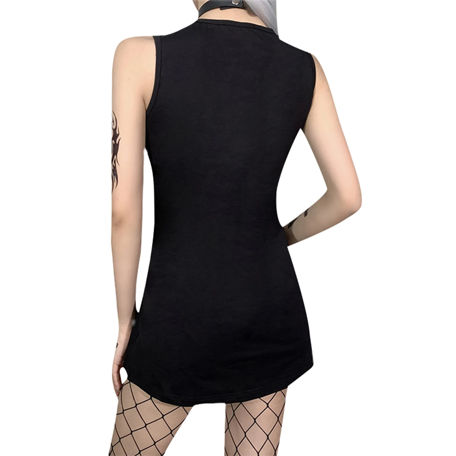 

Women Summer Dress, Unique Skeleton Print Round-Neck Sleeveless Casual Skirt for Girls, Black