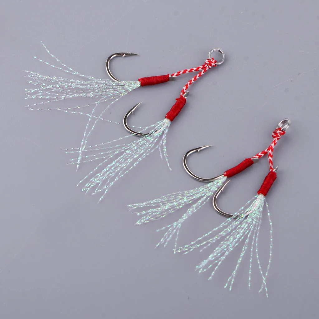 

2pcs High Strength Fishing Assist Hooks Stainless Steel Jig Fishing Hook with Braided Line & Ring