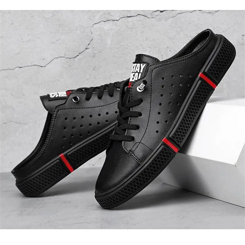 

2021 Men's Shoes Fashion Solid Color PU Hollow Breathable Round Head Flat Heel Lace Comfortable Casual All-match Half Drag KS074