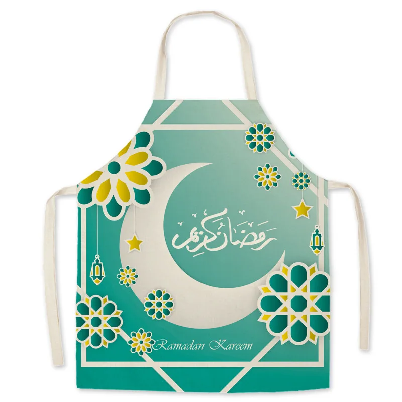 

1 Piece of Women's Ramadan Pattern Cotton Linen Kitchen Apron Home Cooking Baking Shop Cleaning Accessories Barber Aprons