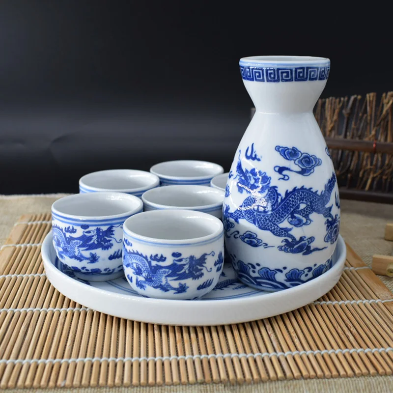 8 шт./лот винный набор Цзиндэчжэнь керамическая чашка горшок поднос голубой и