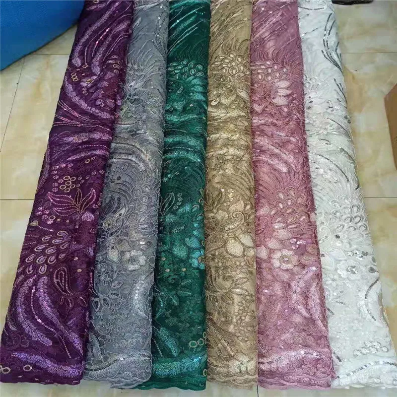 Новый дизайн высокое качество африканская фиолетовая ткань вышитая органза