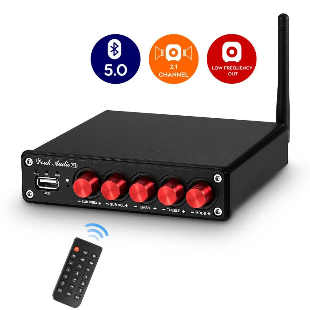 Усилитель звука Douk Hi Fi Bluetooth 5 0 стерео 2 1 каналов аудиоусилитель для сабвуфера USB