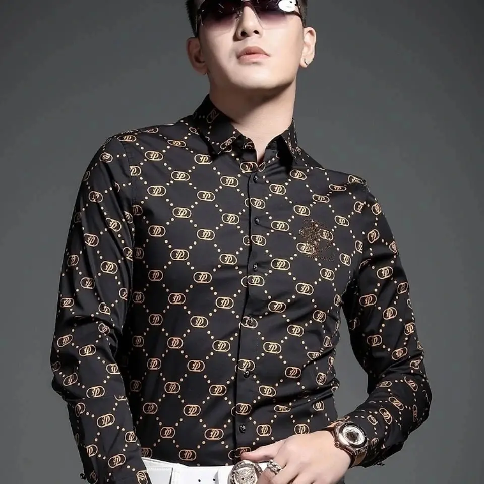 

2021men's New Clothes Senior Plaid Slim Fit Spring Pu Shuai Casual Cool Shirt Long Sleeve Shirt3XL,4XL