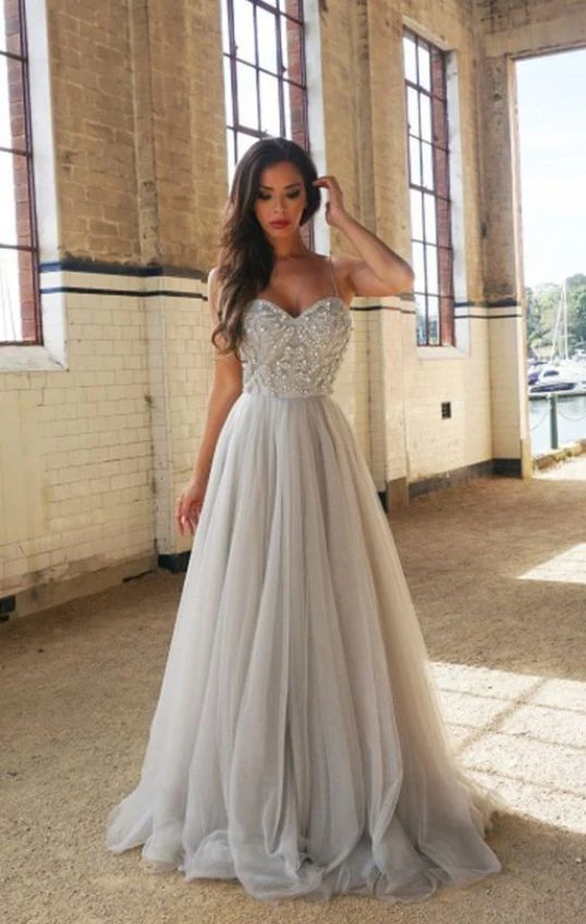 

Spaghetti Strap Sleeveless Prom Dresses 2020 Sexy Long Bridesmaid Backless Vestidos De Gala Tulle Beaded Chic Party Dresses