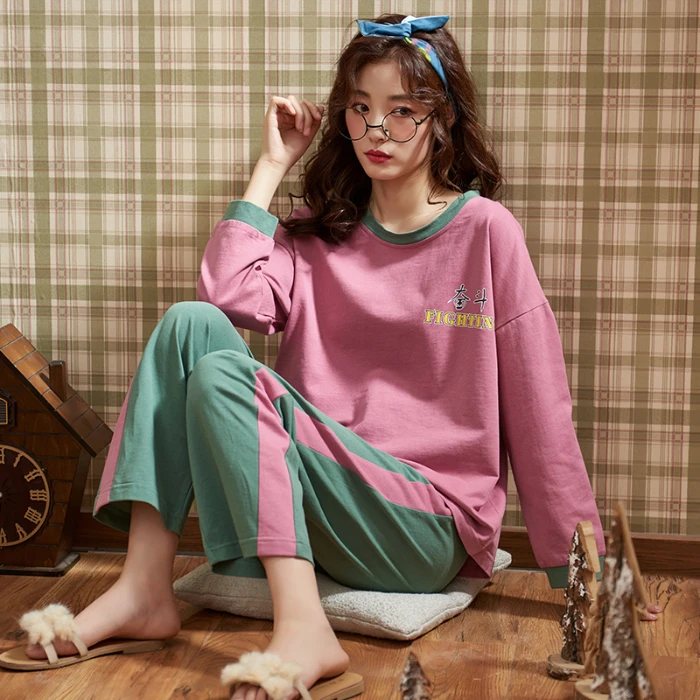 Женский пижамный комплект WAVMIT свободный из хлопка с длинными рукавами на