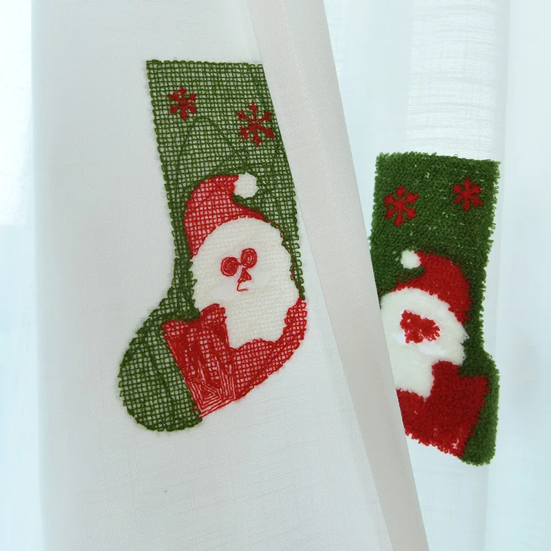 

Christmas Decoration Curtains for Livingroom Santa Sock Embroidered Semi-shading Blackout Bedroom Curtains and Tulle Curtains