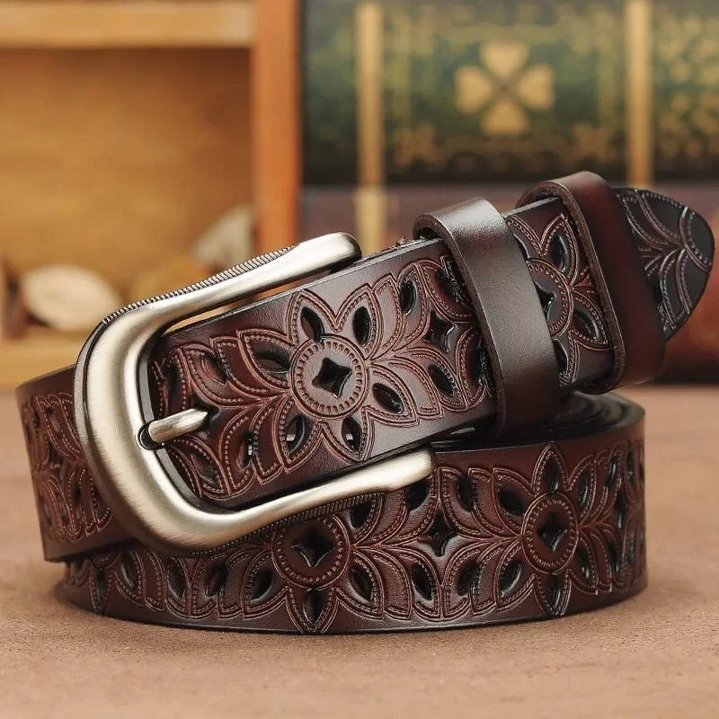 

FRALU Genuine Leather Belts for Women Second Layer Cowskin Woman Belt Vintage Pin Buckle Strap Jeans