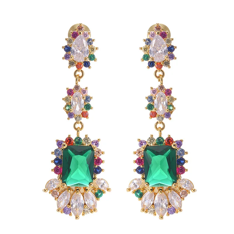 

Fashion Trendy Tassel Drop Earrings for Women S925 Silver Needle Earrings Emerald Color Zircon Earrings Fashion Jewelry 2021