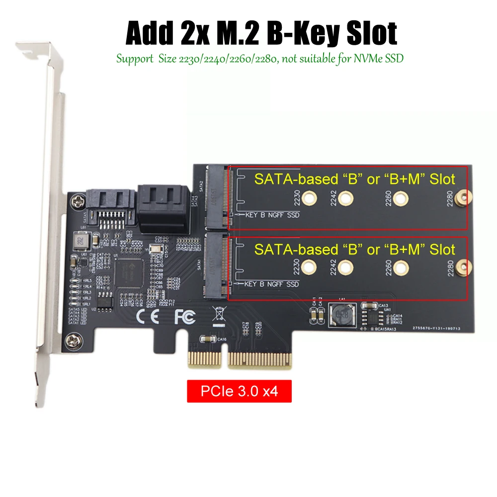 Zeadow PCI E 2. 0 X4 До 2x M.2 NGFF SATA на основе B Key SSD Plus 3x III порты 6 Гбит/с Адаптерная карта для 3