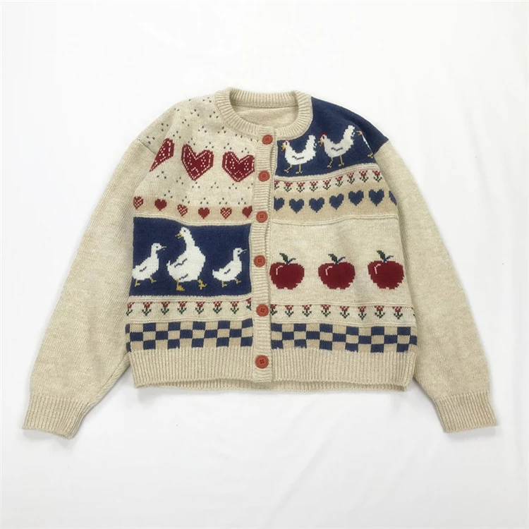 MERRY PRETTY женский кардиган с вышивкой мультяшной утки зимний теплый жаккардовый вязаный свитер с длинным рукавом вязаный Jumpoers