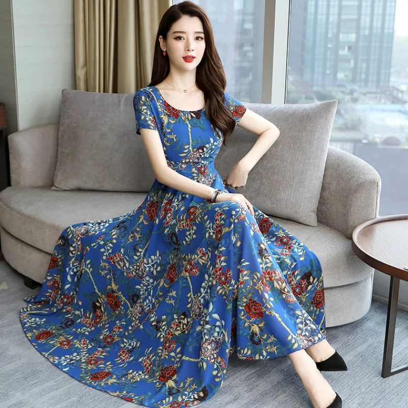 

Women Printing Party Dress Short Sleeve Sexy Long Vestidos Women Elegant Spring Summer Dress