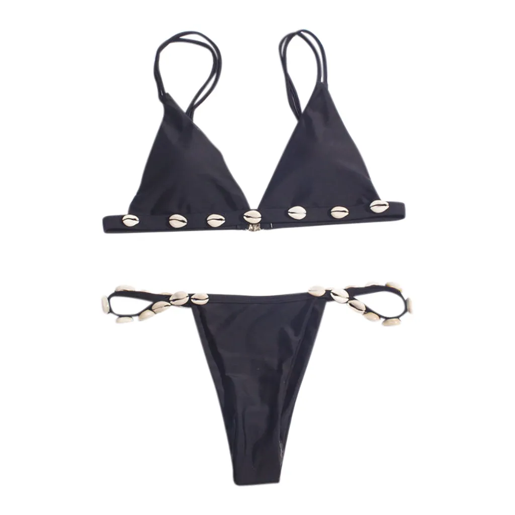 Женское бикини 2020 сексуальный однотонный комплект с ракушками и эффектом пуш-ап