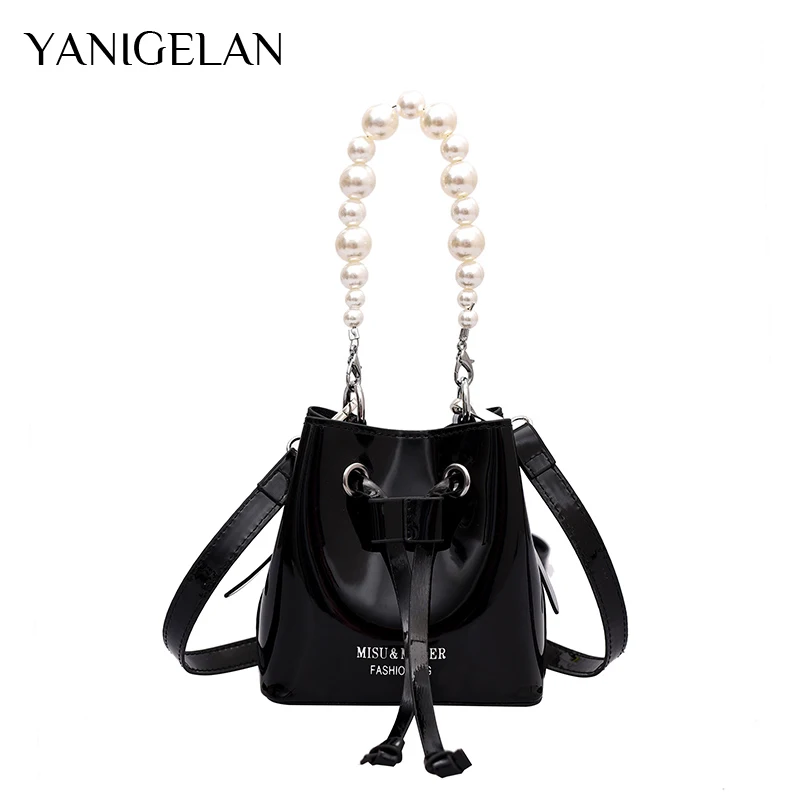 

Patent Leather Solid Color Women Handbags Elegant Luxury Small Messenger Bag New Mini Bucket Pack Ladies