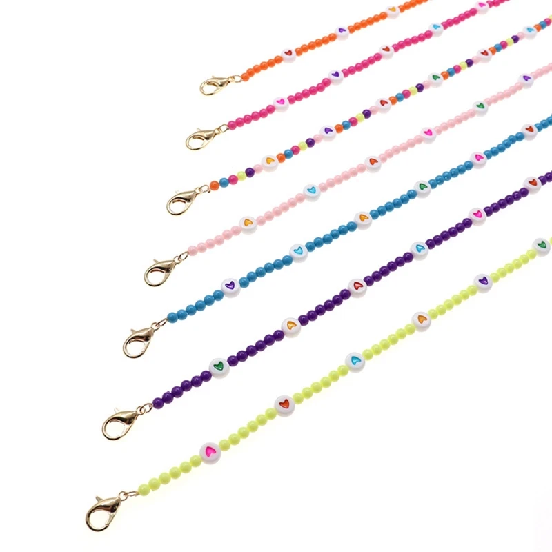 

Colorful Heart Beaded Chain Face Mask Holder Necklace Eyeglass Lanyard Ear Saver