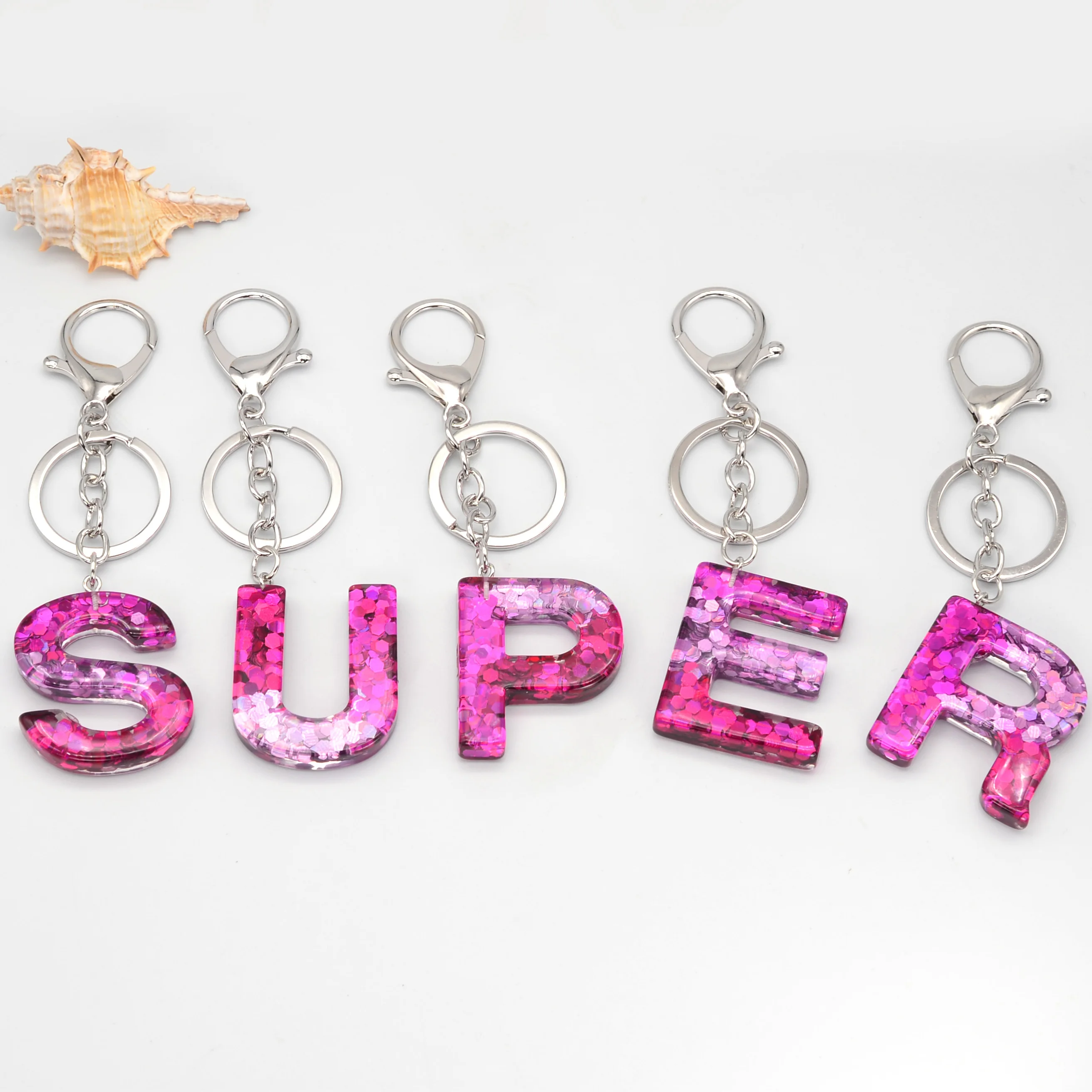 

1Pc Fashion English Letters Keychain Resin English Alphabet Glitter Sequins Glitter Powders Key Chain Handbag Charms For Women