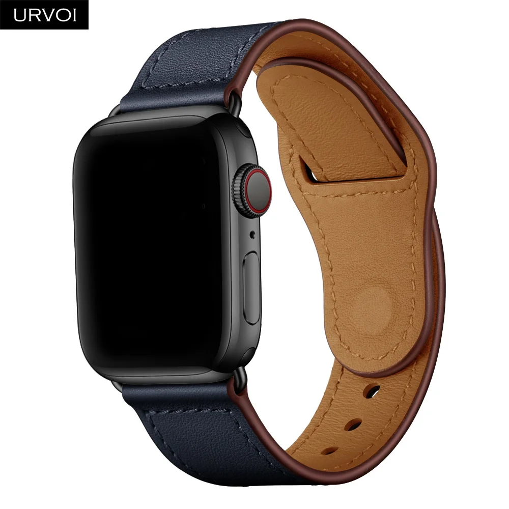 URVOI ремешок для apple watch серии 5/4 3, 2, 1, ремешок для наручных часов iWatch, большие размеры 40-44 мм спортивный ремешок из натуральной кожи Swift Pin& tuck ручной работы