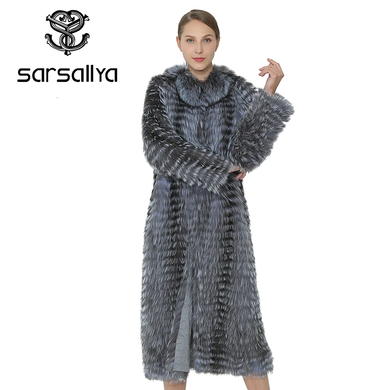 SARSALLYA длинные натурального меха лисы зимнее пальто Настоящее Silver Fox жилет женская одежда норковая шуба натуральный Лисий Мех жилеты женщи