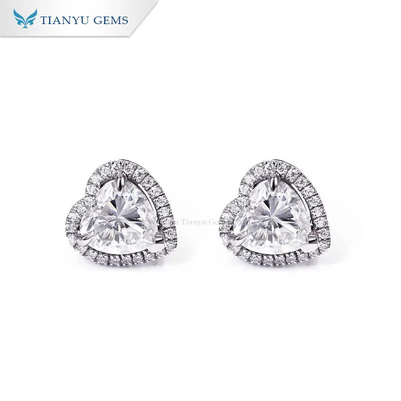 

Tianyu Gems 7.5mm Heart Moissanite Stud Earrings Women 14k/18k/PT950 Gold Fine Jewelry 3.2ctw DEF White Diamonds Au750 Earrings