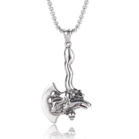 silver stainless steel dragon head ax viking pendant necklace birthday gift dropshipping pd0428
