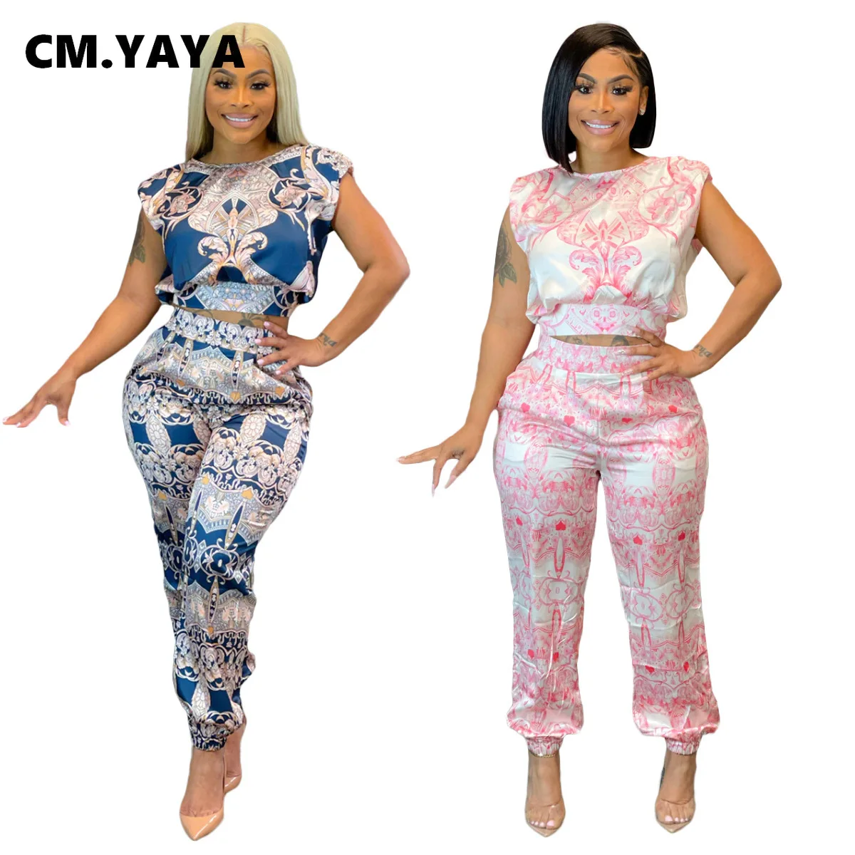 Женский винтажный комплект одежды CM.YAYA из двух предметов: укороченный топ с