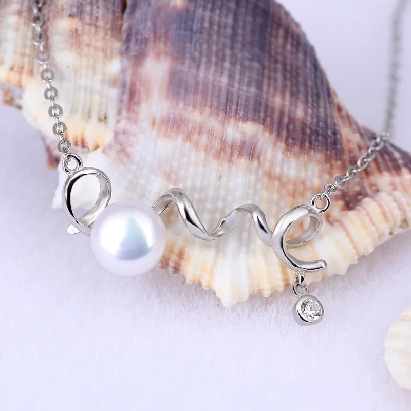 

S925 Sterling Silver LOVE Pendant Female European and American Fashion Natural Freshwater Pearl Korean Popular Clavicle Chain