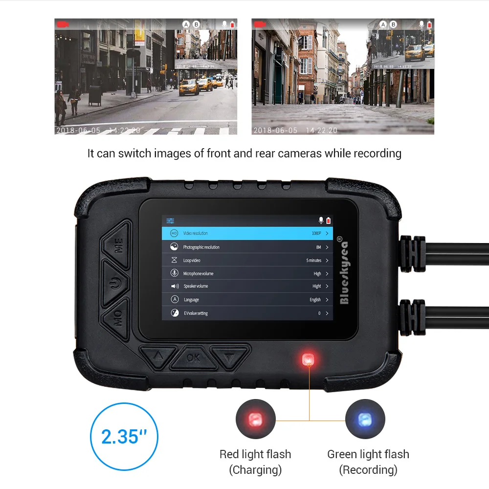 Видеорегистратор Blueskysea с двойным объективом водонепроницаемый HD 1080P GPS для