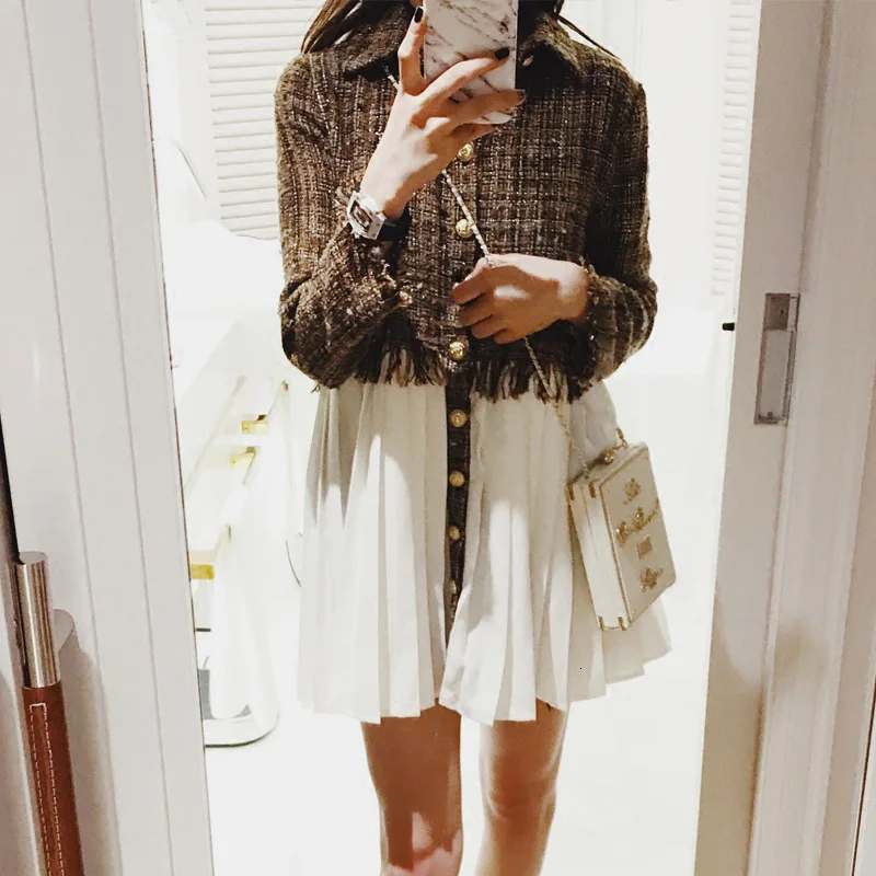 Женское однобортное платье [LANMREM] черное с длинным рукавом и высоким воротником в