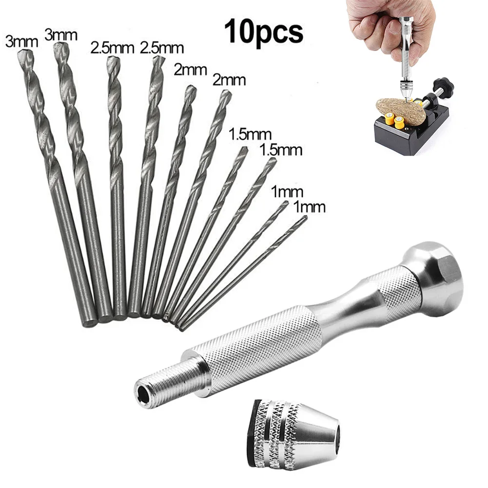 

Mini Tiny Micro HSS Spiral Hand Push Drill Chuck Drill 0.3-3.2mm Pin Vise Bit Hand Drill Aluminum Alloy Chuck Clamping Drill Bit