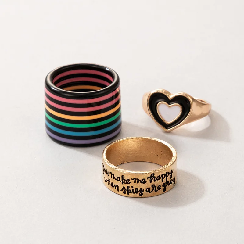 

New Arrival Oil Drip Heart Rings 3 Pcs Womens Mens Letter Love Simple Trendy Unisex Alloy Rings Wedding Jewelry For Girls Party