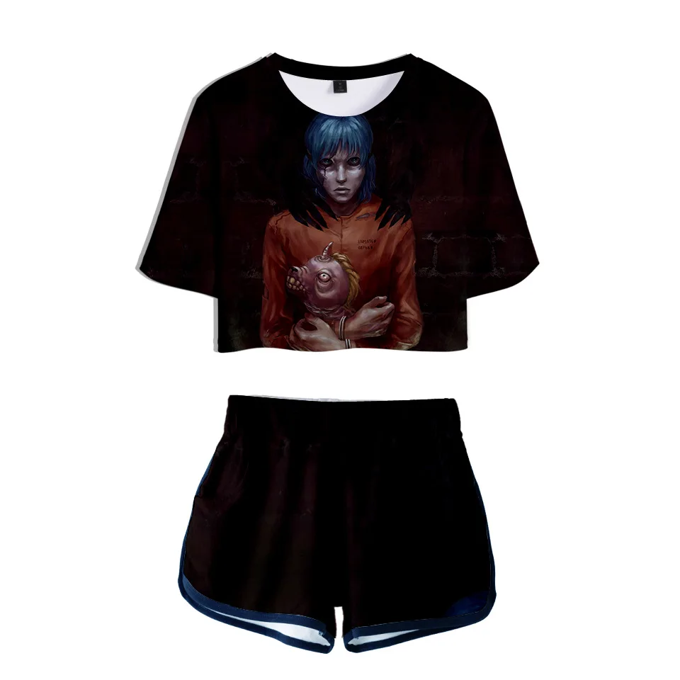 Женский комплект из двух предметов шорты и футболка с 3D принтом в стиле Харадзюку