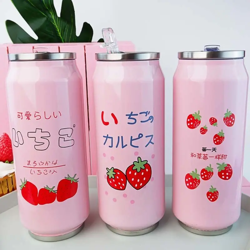 Милая бутылка для воды с клубничкой 500 мл термос из нержавеющей стали портативная