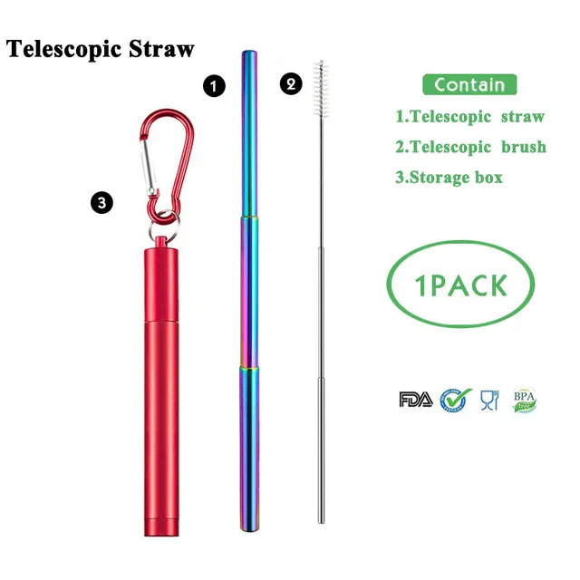 T-straw 4 Телескопическая металлическая соломенная Складная многоразовая солома портативная соломка из нержавеющей стали с чехлом и щеткой для путешествий на открытом воздухе - Цвет: T-straw 4