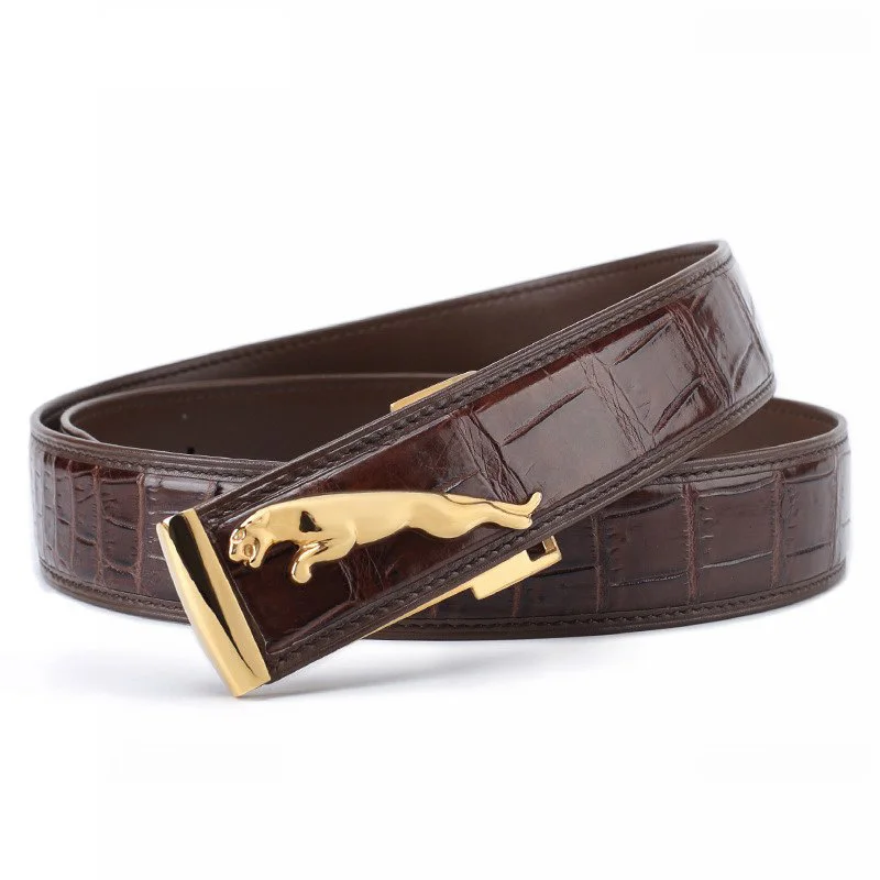 Коричневый McParko Crocodile Mens Belts Luxury Genuine Leather Belt Men Original Brand Design Animal Buckle Leopard Jeans Waist Belts Brown - Цвет: Коричневый