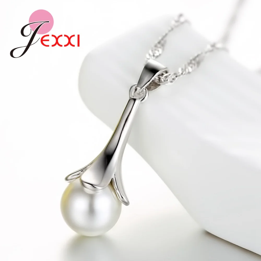 

Original 925 Sterling Silver Collar Necklaces Perfect Round Pearl Pendant/Chain Set for Female Anniversary Christmas Gift