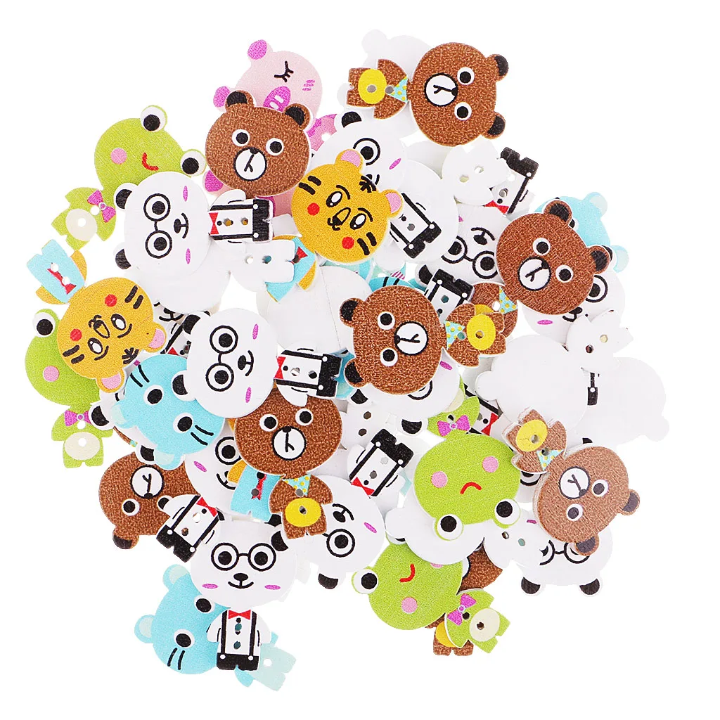 50 шт. милые Мультяшные животные деревянные швейные пуговицы 2 отверстия для