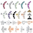 Серьги-гвоздики со стальным фианитом, украшение для пирсинга в виде цветов и короны, украшение для пирсинга, животное для детей и женщин, 12 шт.