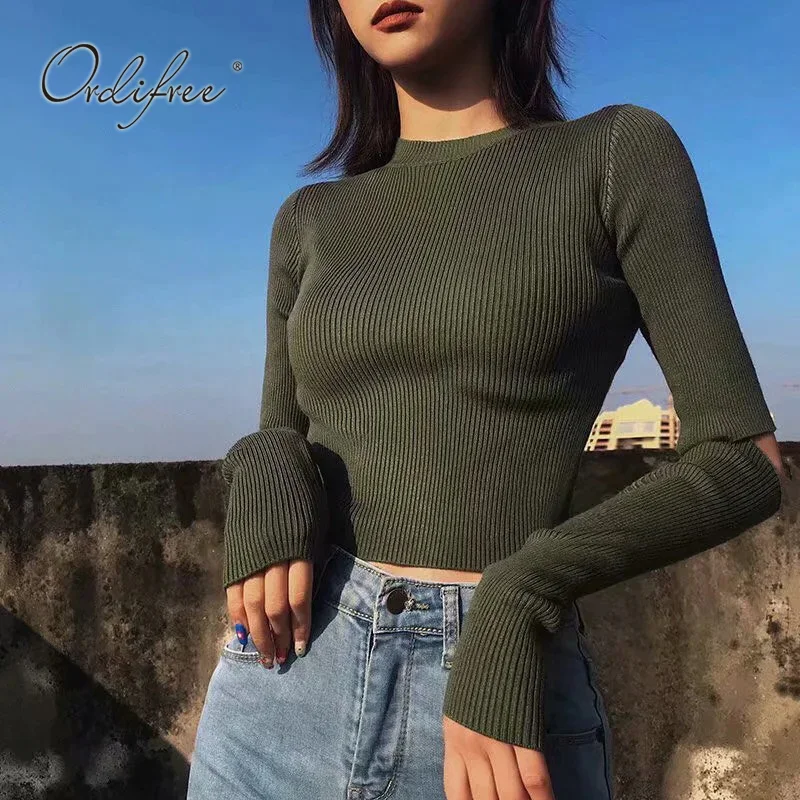 Ordifree 2020 осенне-зимние женские свитера и пуловеры трикотажные топы с длинным