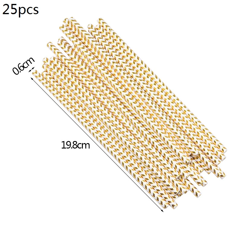 B13 25pcs straws Золотые полосатые тарелки на день рождения/чашки/соломинки/салфетка/сумка одноразовая Праздничная посуда для украшения рождественской свадебной вечеринки - Цвет: B13 25pcs straws