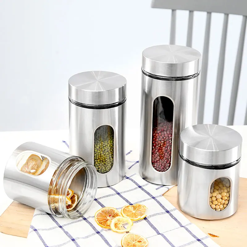 Кухонные принадлежности с крышкой стеклянная банка из нержавеющей стали
