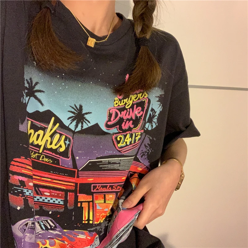 

100% cotton Streetwear tshirt punk T-shirts 90s Streetwear O-neck Short Sleeve shirt neutral Top clothes Vintage print Harajuku