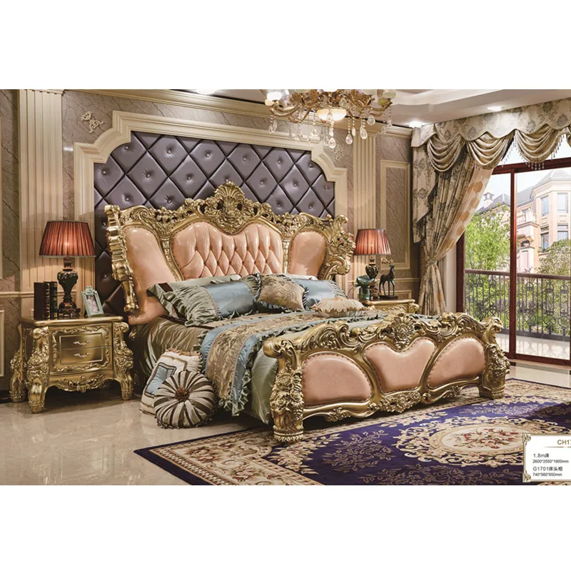 Роскошная королевская кровать золотистая мебель для спальни | Мебель