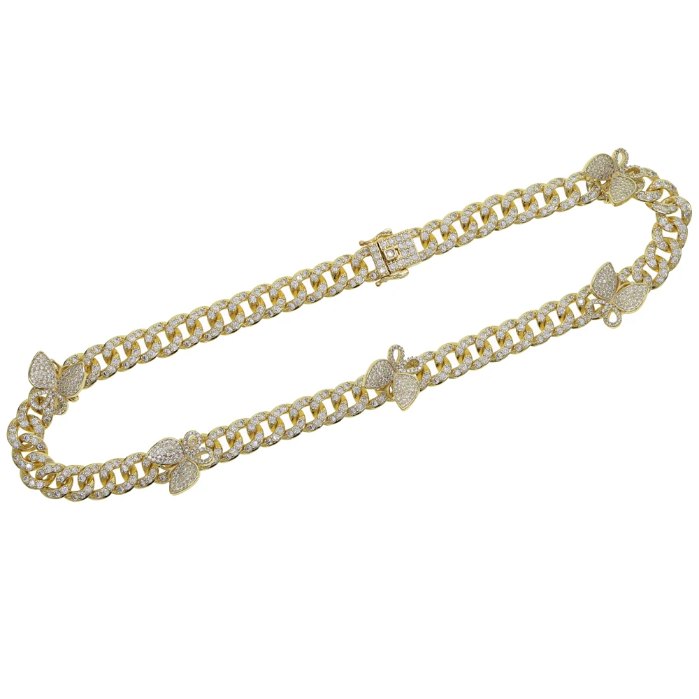 Женская цепочка Майами из кубинской цепи ожерелье с бабочкой розового золота